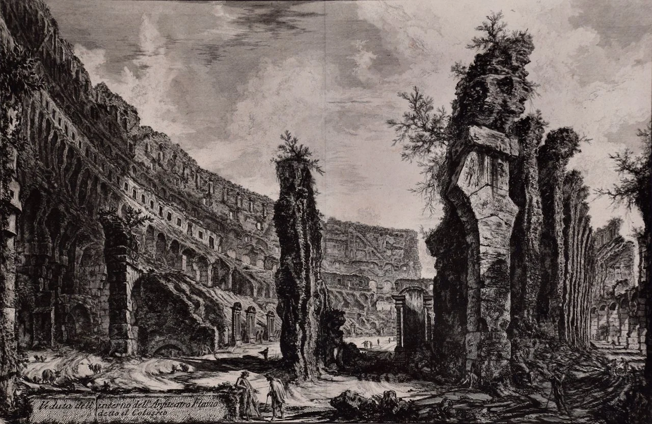 The Roman Colosseum: A Framed 18th Century Etching of the Interior